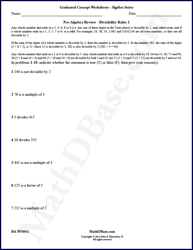 Pre-Algebra Worksheet Review 2 thumbnail